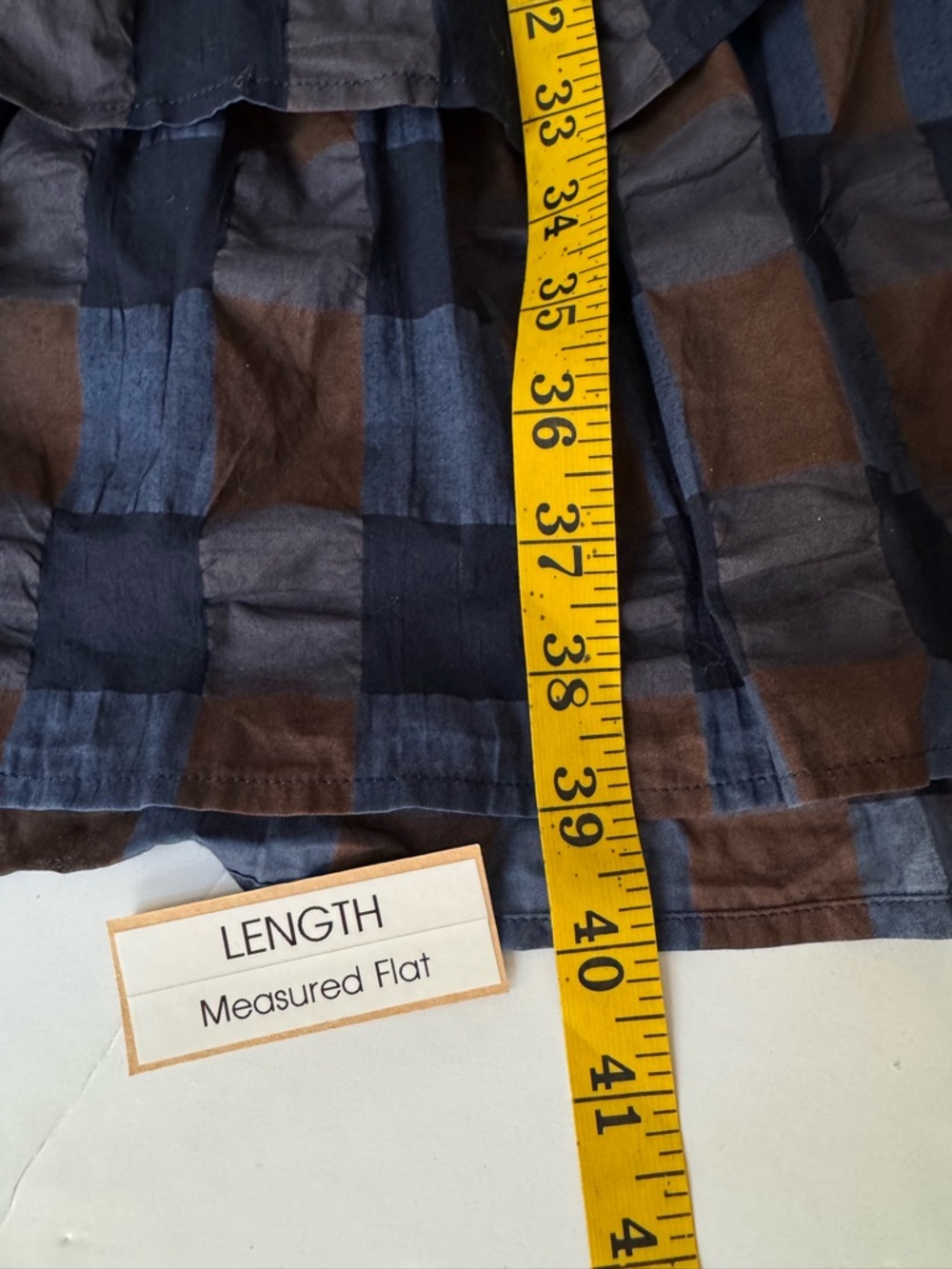 LOVE BINETTI Balloon Sleeve Blue and Brown Checkered Babydoll Dress Cotton M - Picture 14 of 16